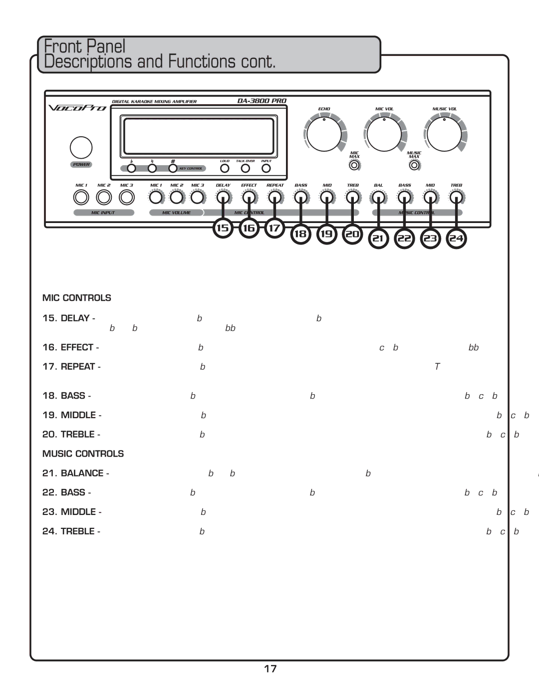 VocoPro DA-3800 PRO owner manual MIC Controls 