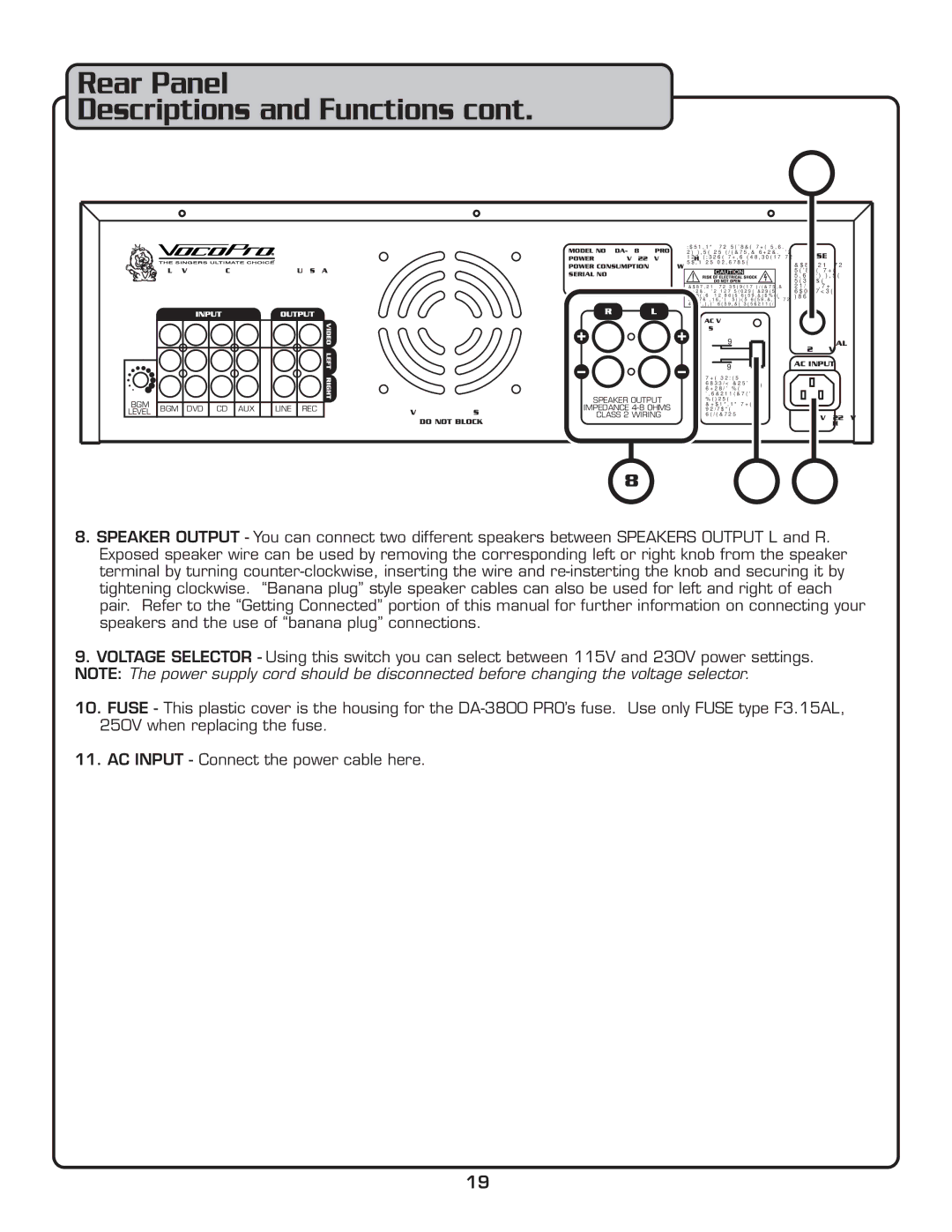 VocoPro DA-3800 PRO owner manual 220V 110V 