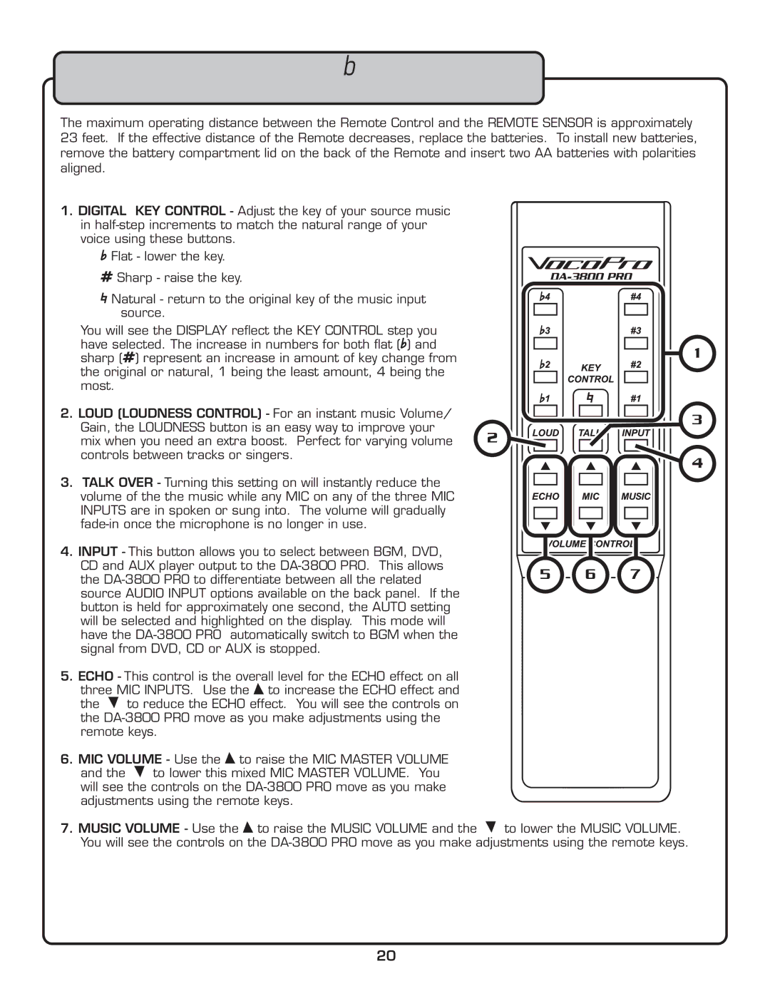 VocoPro DA-3800 PRO owner manual Remote Control Descriptions and Functions 