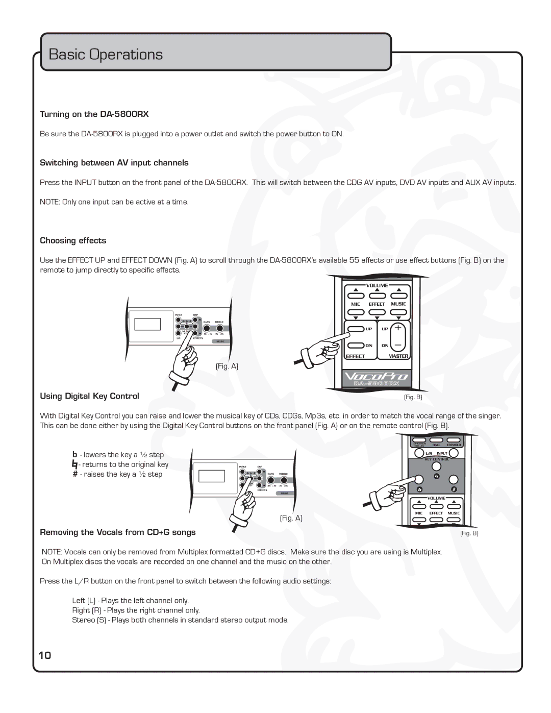 VocoPro DA-5800RX owner manual Basic Operations, Fig. a Using Digital Key Control 