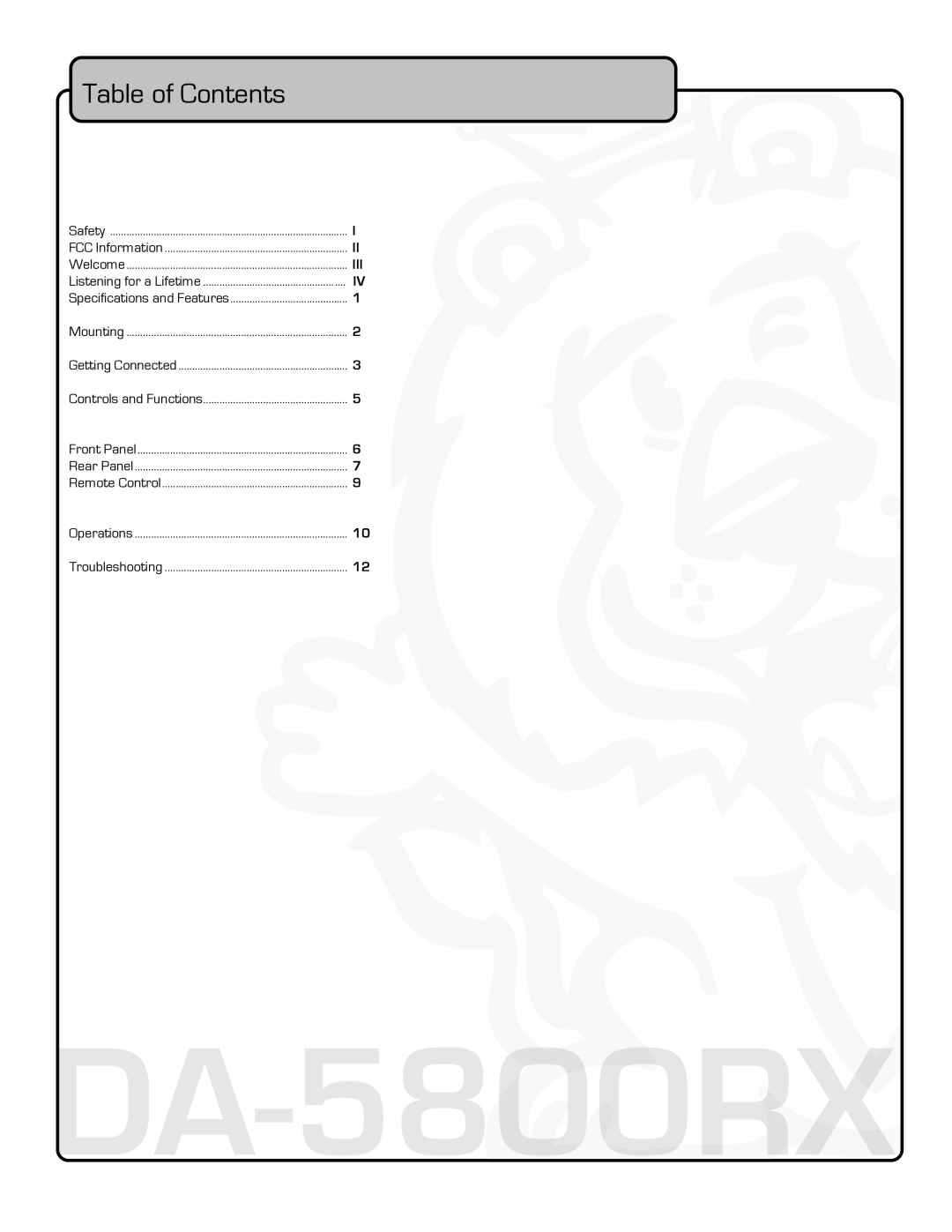 VocoPro DA-5800RX owner manual Table of Contents 