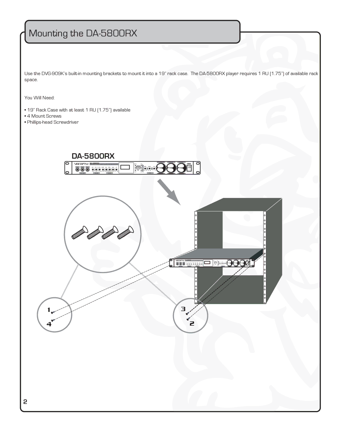 VocoPro owner manual Mounting the DA-5800RX 