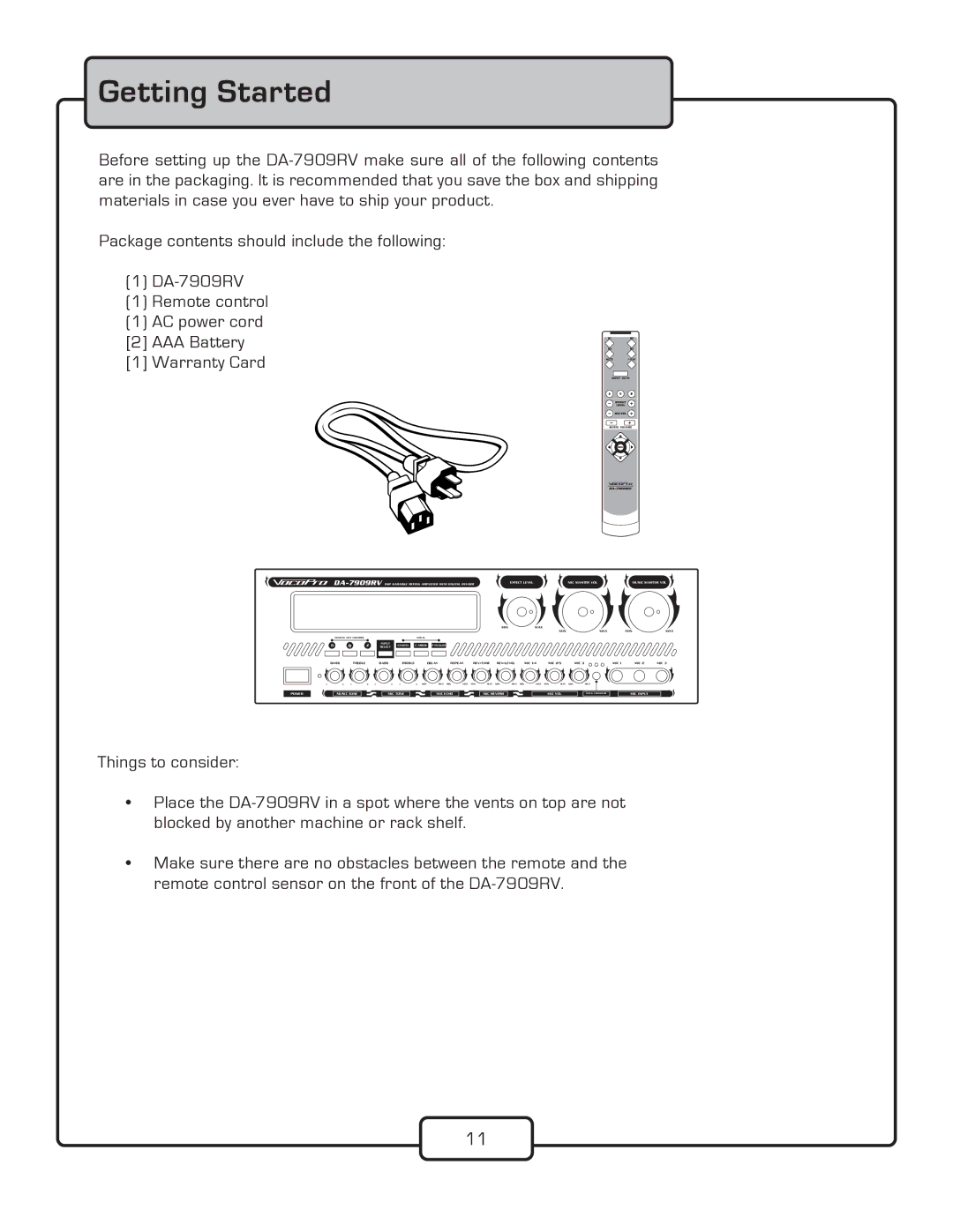 VocoPro DA-7909RV owner manual Getting Started 