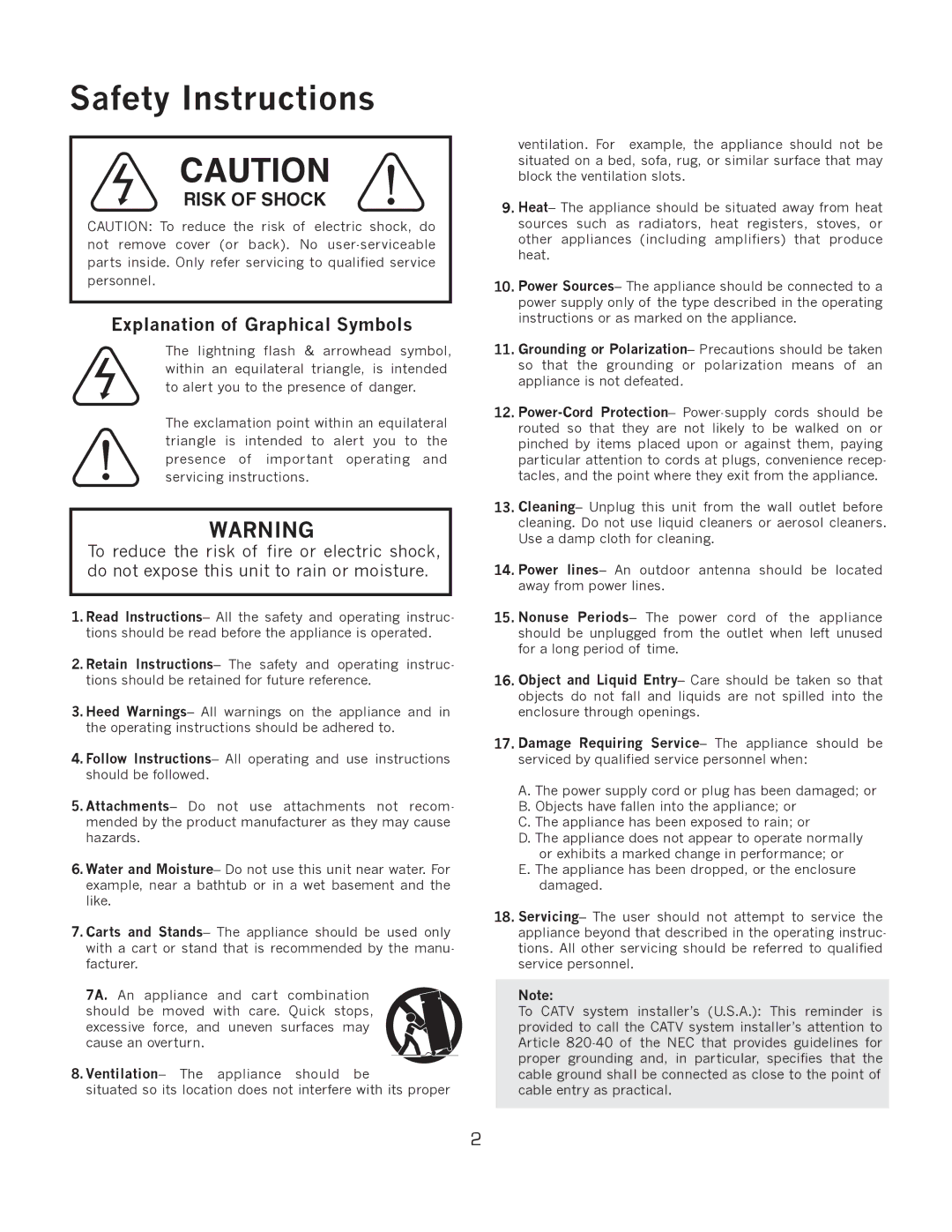 VocoPro DA-7909RV owner manual Safety Instructions, Explanation of Graphical Symbols 