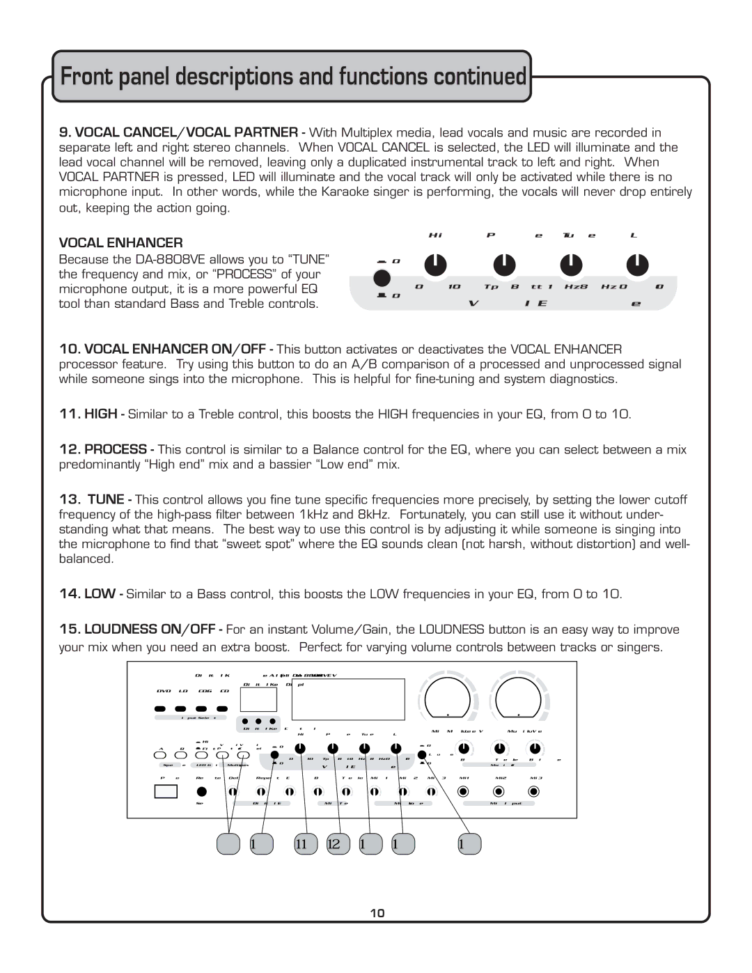 VocoPro DA-8808VE owner manual Vocal Enhancer 