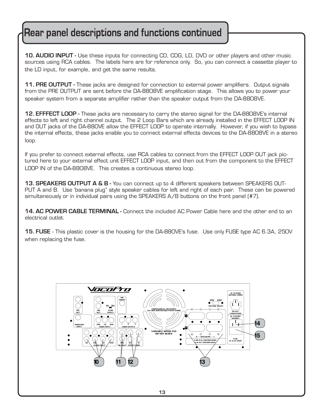 VocoPro DA-8808VE owner manual Speakers L 