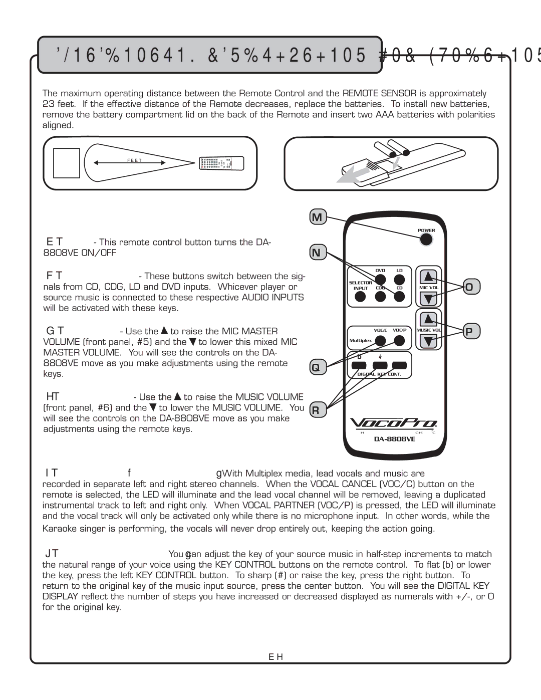 VocoPro DA-8808VE owner manual Remote control descriptions and functions 