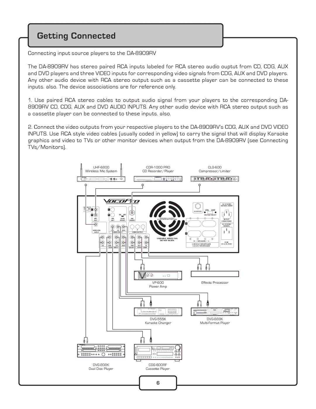 VocoPro DA-8909RV owner manual Getting Connected, VP-600 