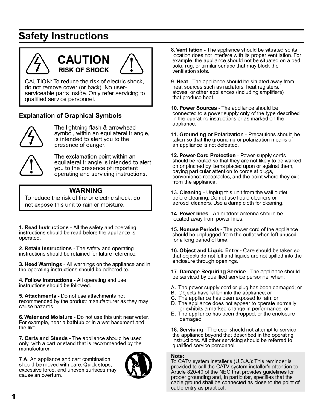 VocoPro DA-900 owner manual Safety Instructions, Explanation of Graphical Symbols 