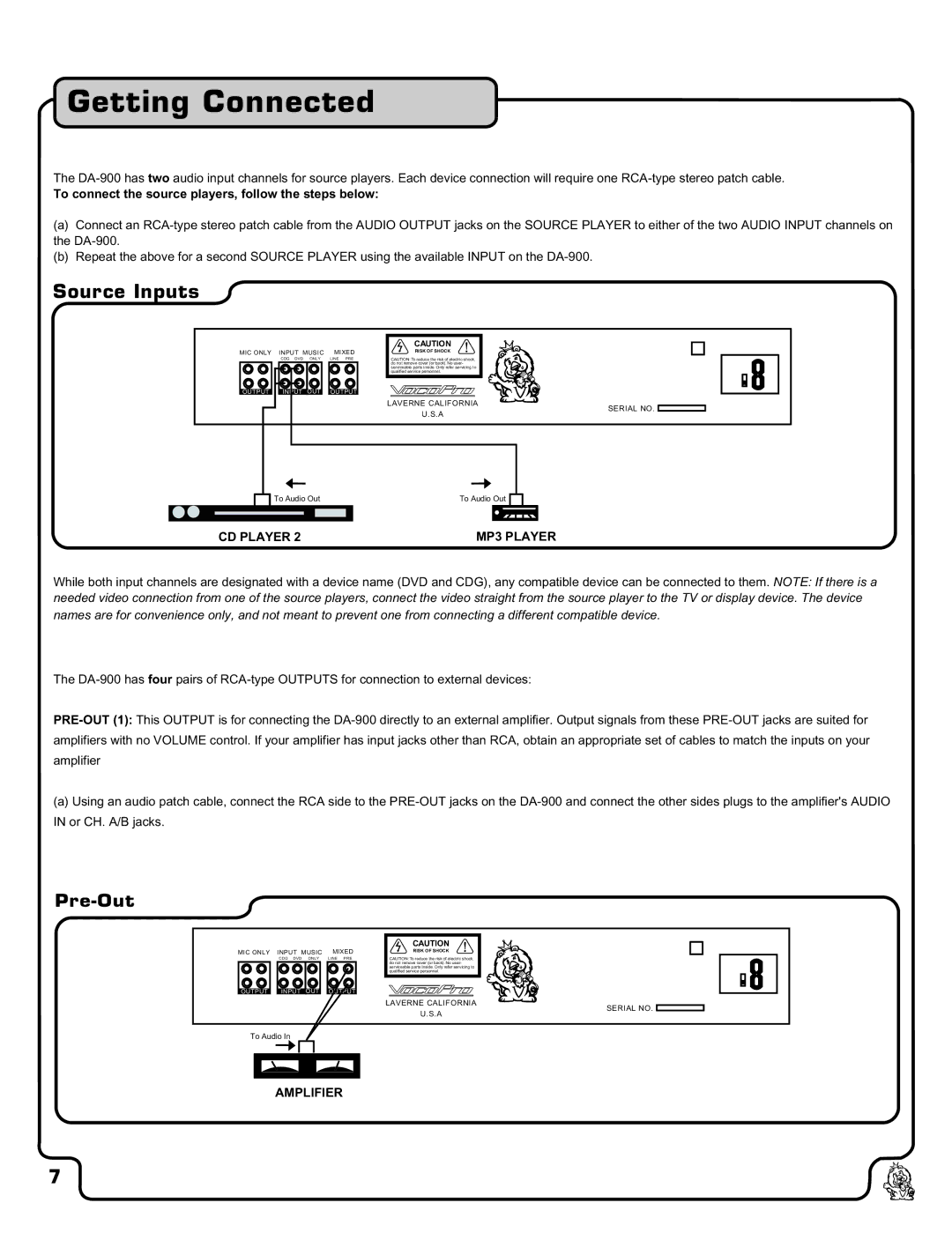 VocoPro DA-900 owner manual Getting Connected, Source Inputs 