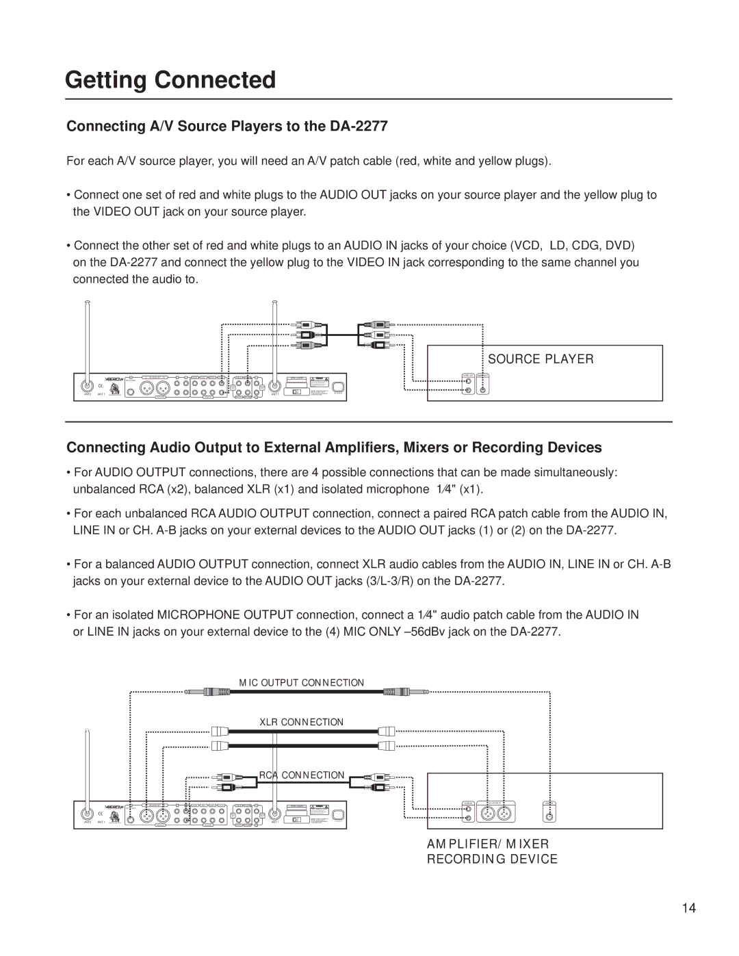 VocoPro DA2277 manual Getting Connected, Connecting A/V Source Players to the DA-2277 