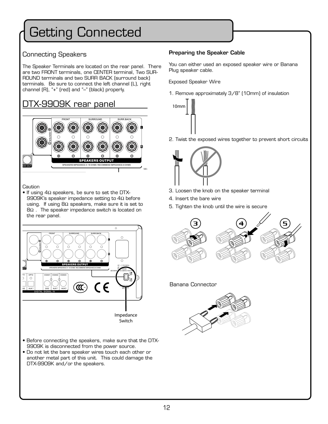 VocoPro DTX-9909K owner manual Getting Connected, Connecting Speakers, Preparing the Speaker Cable 