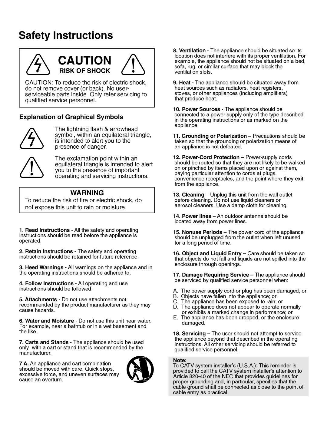 VocoPro DTX-9909K owner manual Safety Instructions, Risk Of Shock, Explanation of Graphical Symbols 