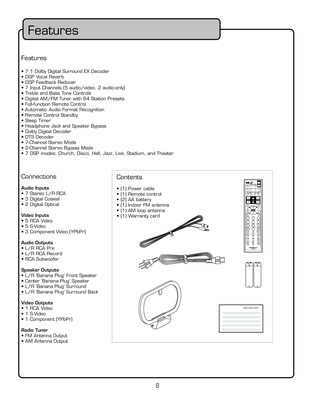 VocoPro DTX-9909K owner manual Features, Connections, Contents 