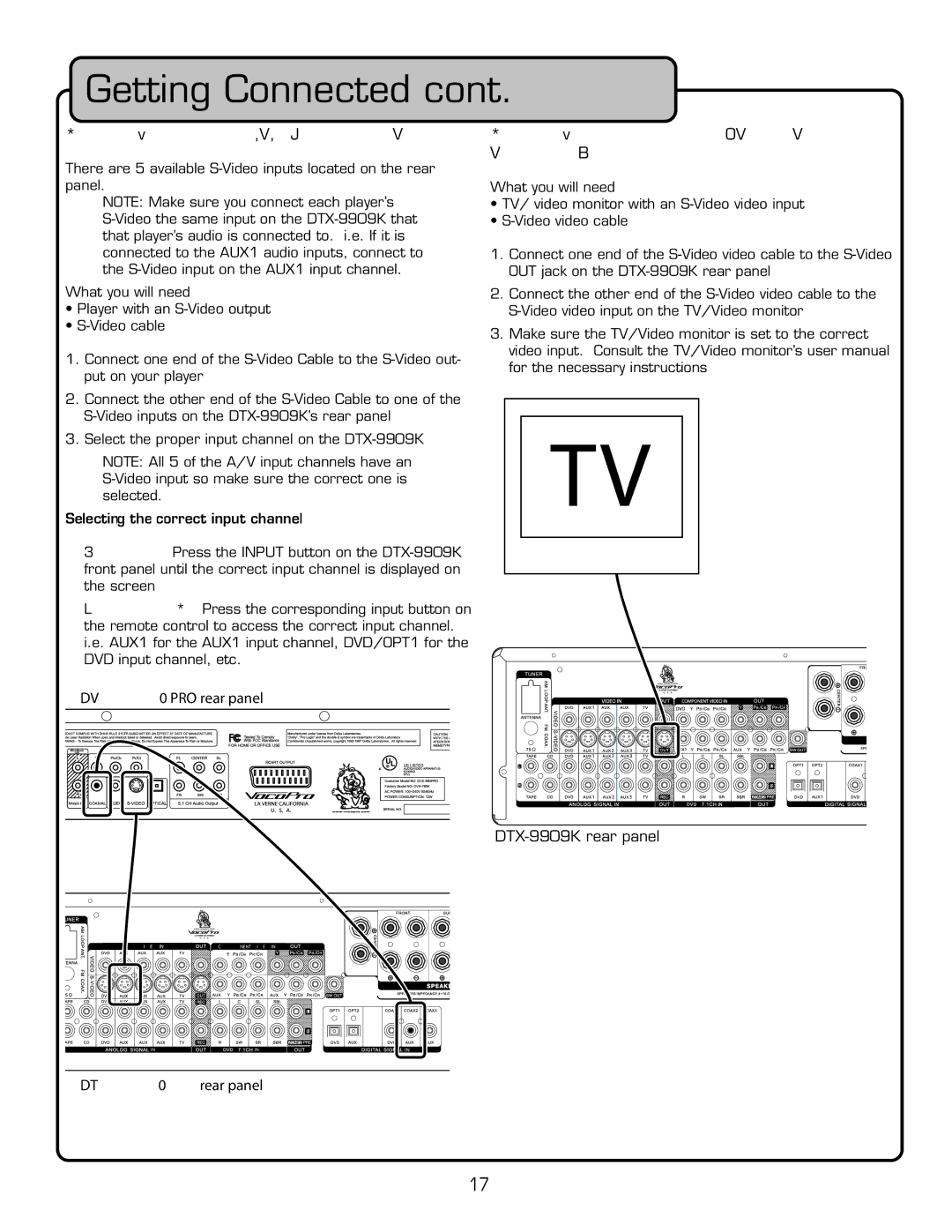 VocoPro DTX-9909K owner manual Connecting a DVD Player Video using S-Video Inputs 