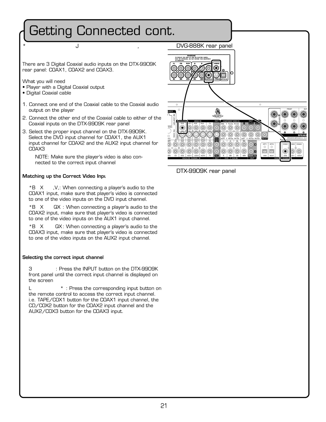 VocoPro DTX-9909K owner manual Connecting a Player with Digital Coaxial Audio Out Puts 