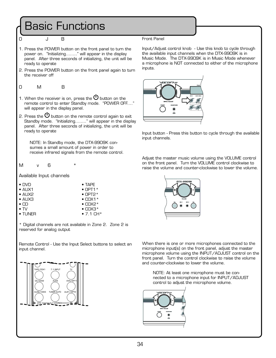 VocoPro DTX-9909K owner manual Basic Functions 