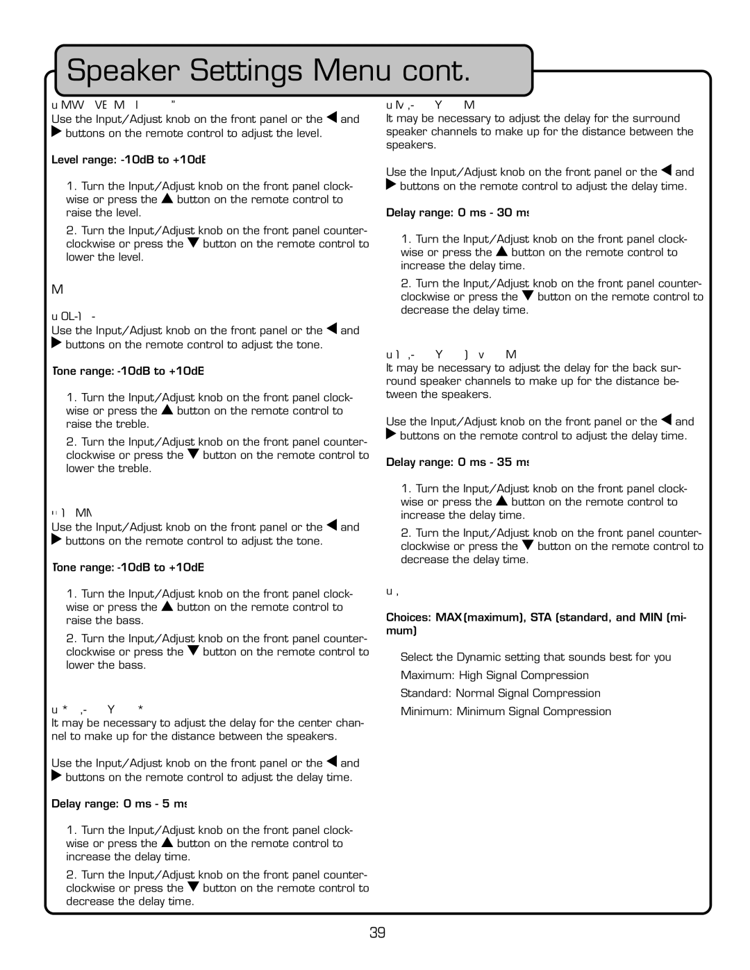 VocoPro DTX-9909K owner manual Speaker Tone Settings 