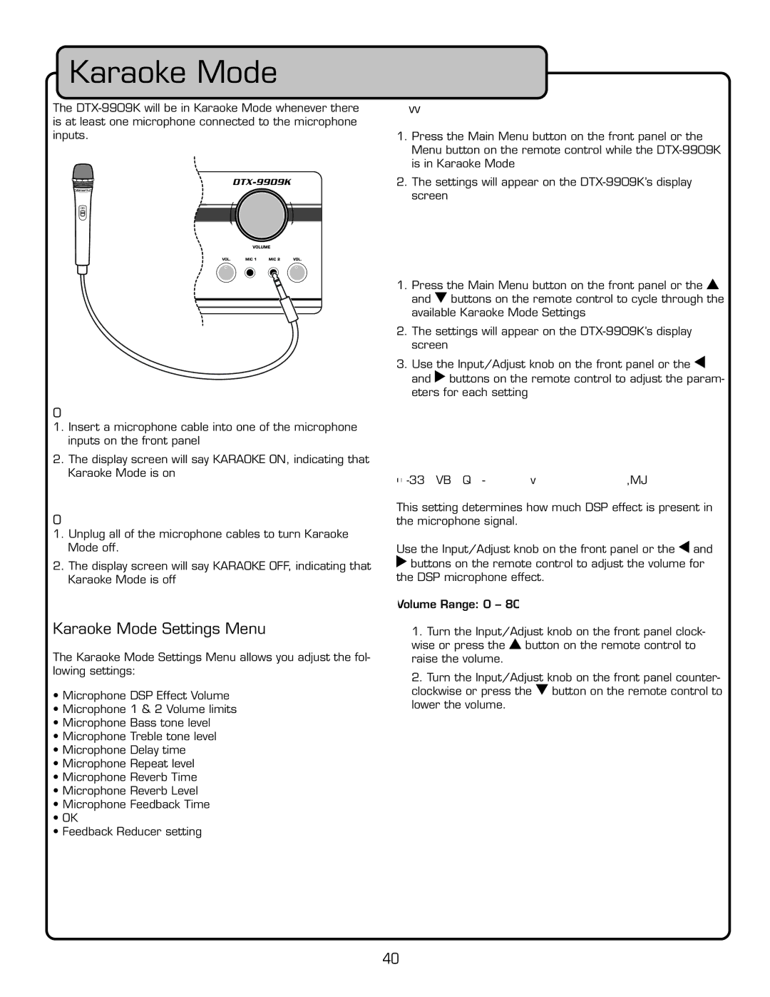 VocoPro DTX-9909K owner manual Karaoke Mode Settings Menu 