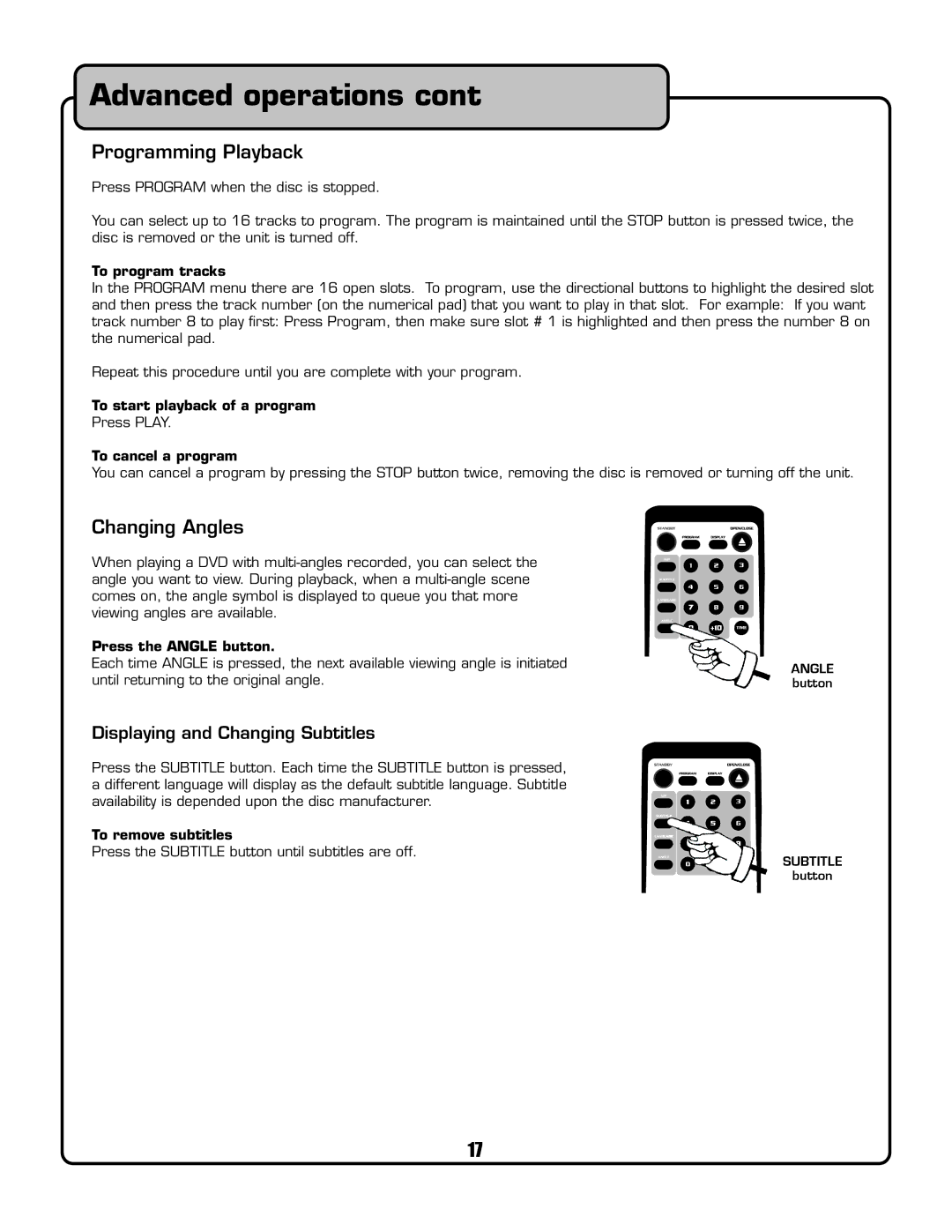 VocoPro DVG-399K owner manual Programming Playback, Changing Angles 