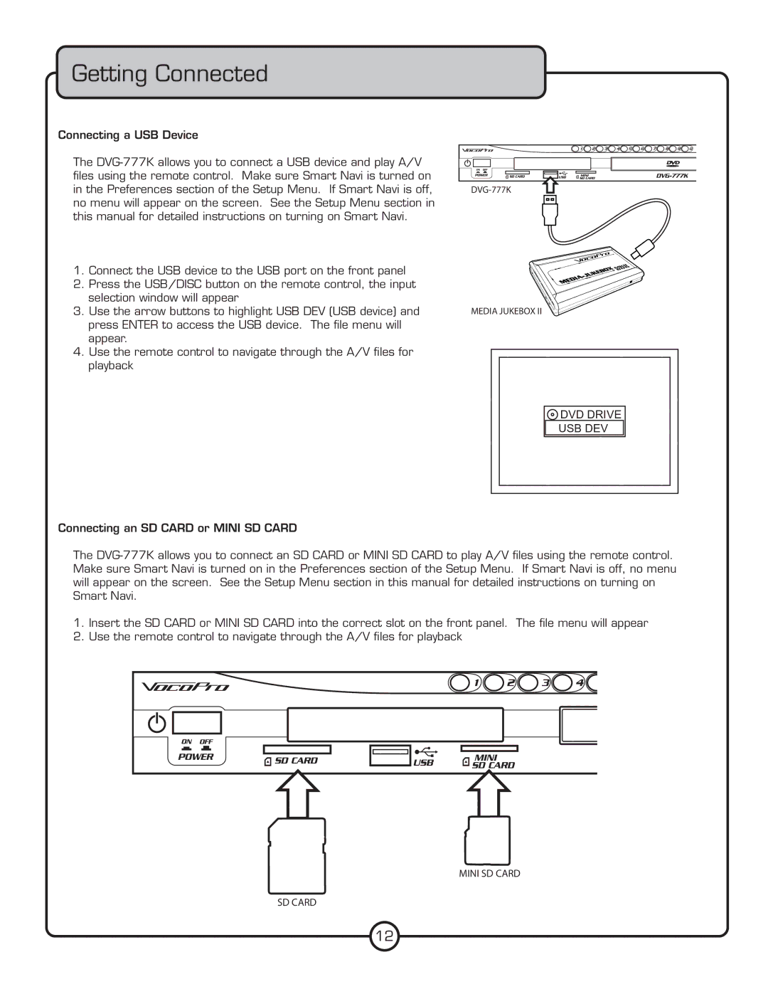 VocoPro DVG-777K owner manual DVD Drive USB DEV 