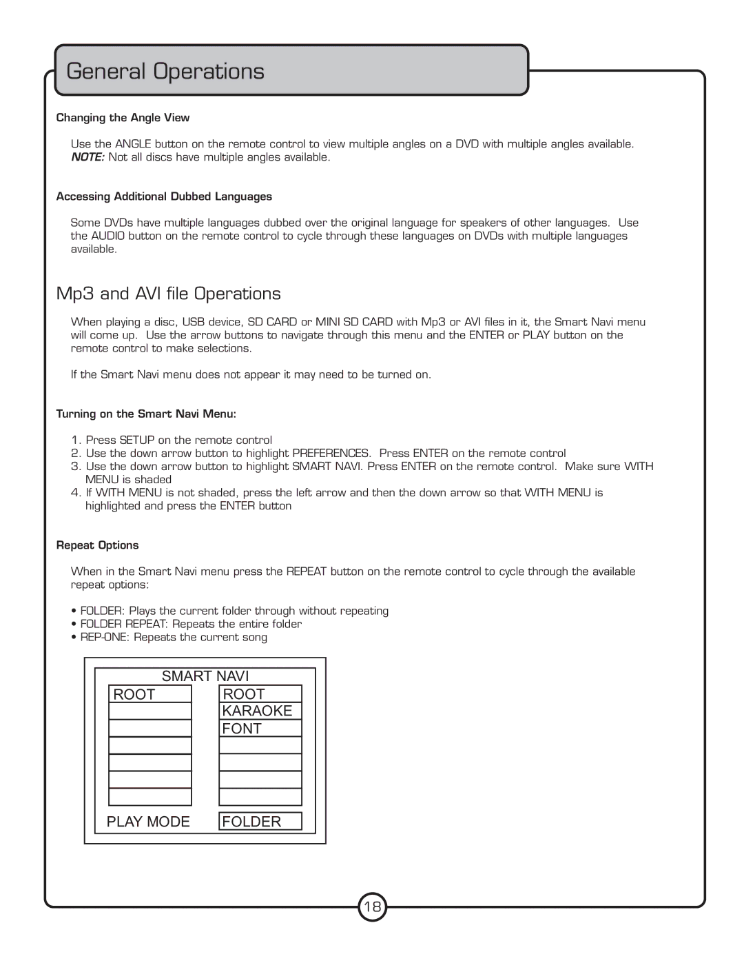 VocoPro DVG-777K owner manual Mp3 and AVI ﬁle Operations 