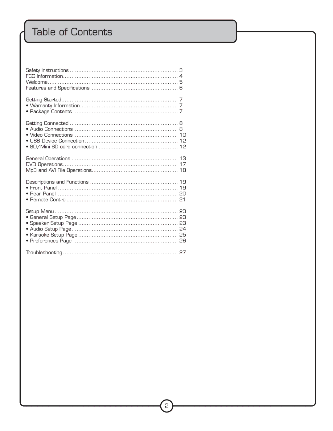 VocoPro DVG-777K owner manual Table of Contents 