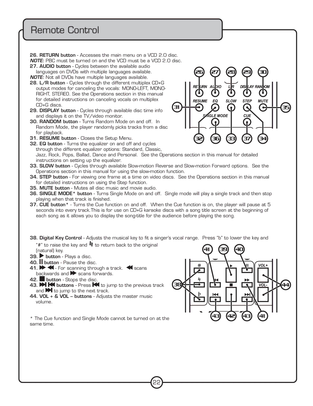 VocoPro DVG-777K owner manual Remote Control 