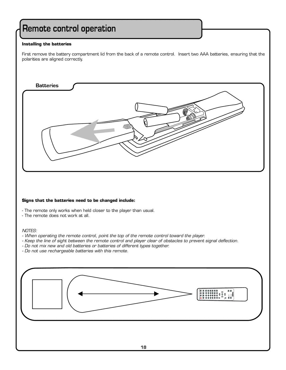 VocoPro DVG-909K owner manual Remote control operation, Batteries, Installing the batteries 