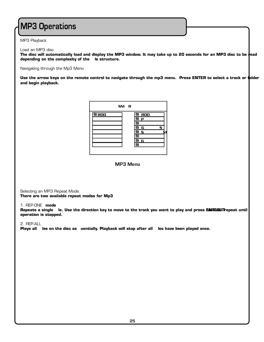 VocoPro DVG-909K owner manual MP3 Operations, MP3 Menu, Rep-All 