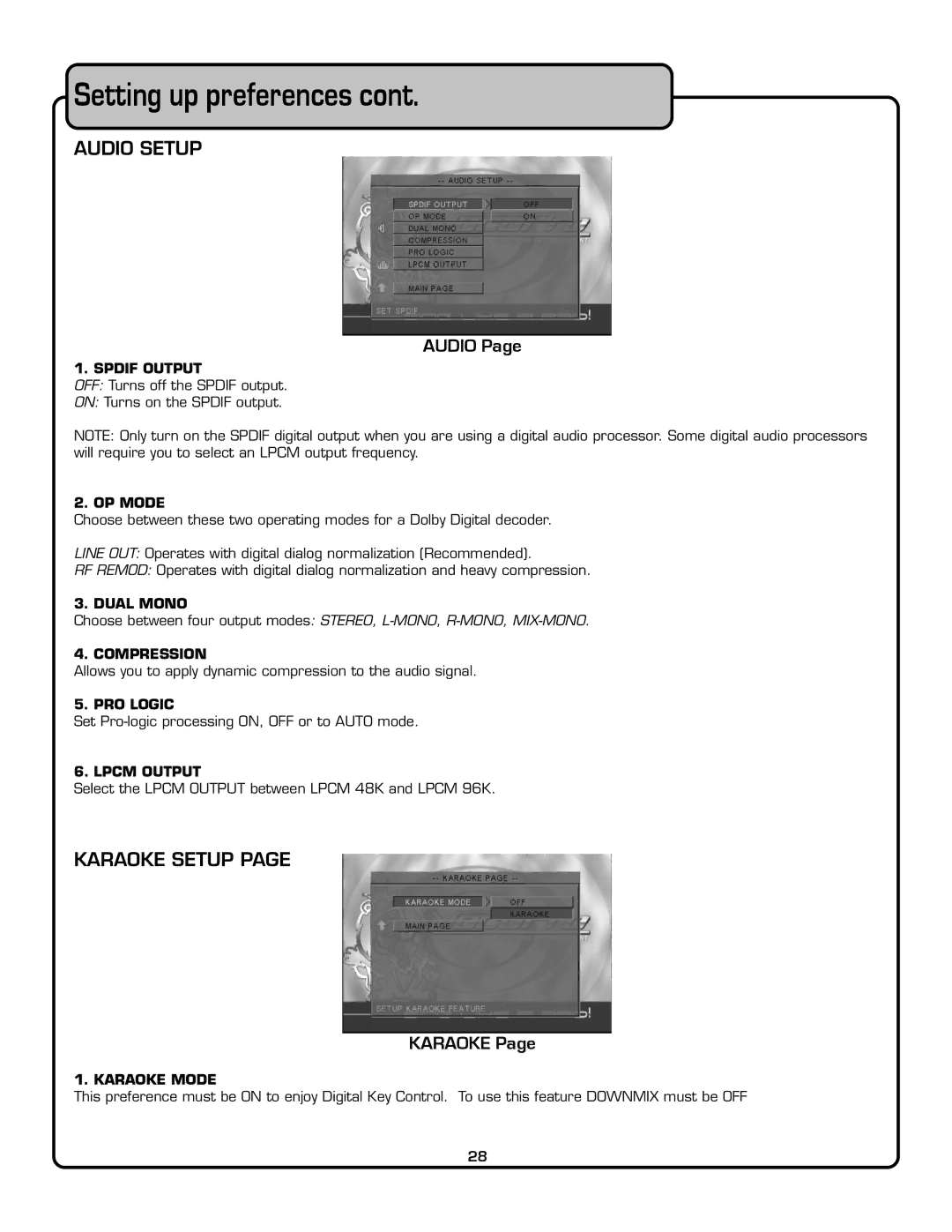 VocoPro DVG-909K owner manual Audio, Karaoke 