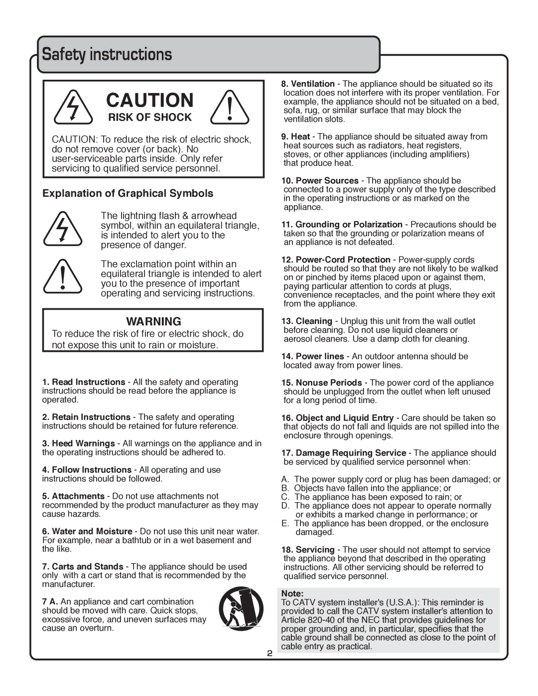 VocoPro DVG-909K owner manual Safety instructions, Risk of Shock 