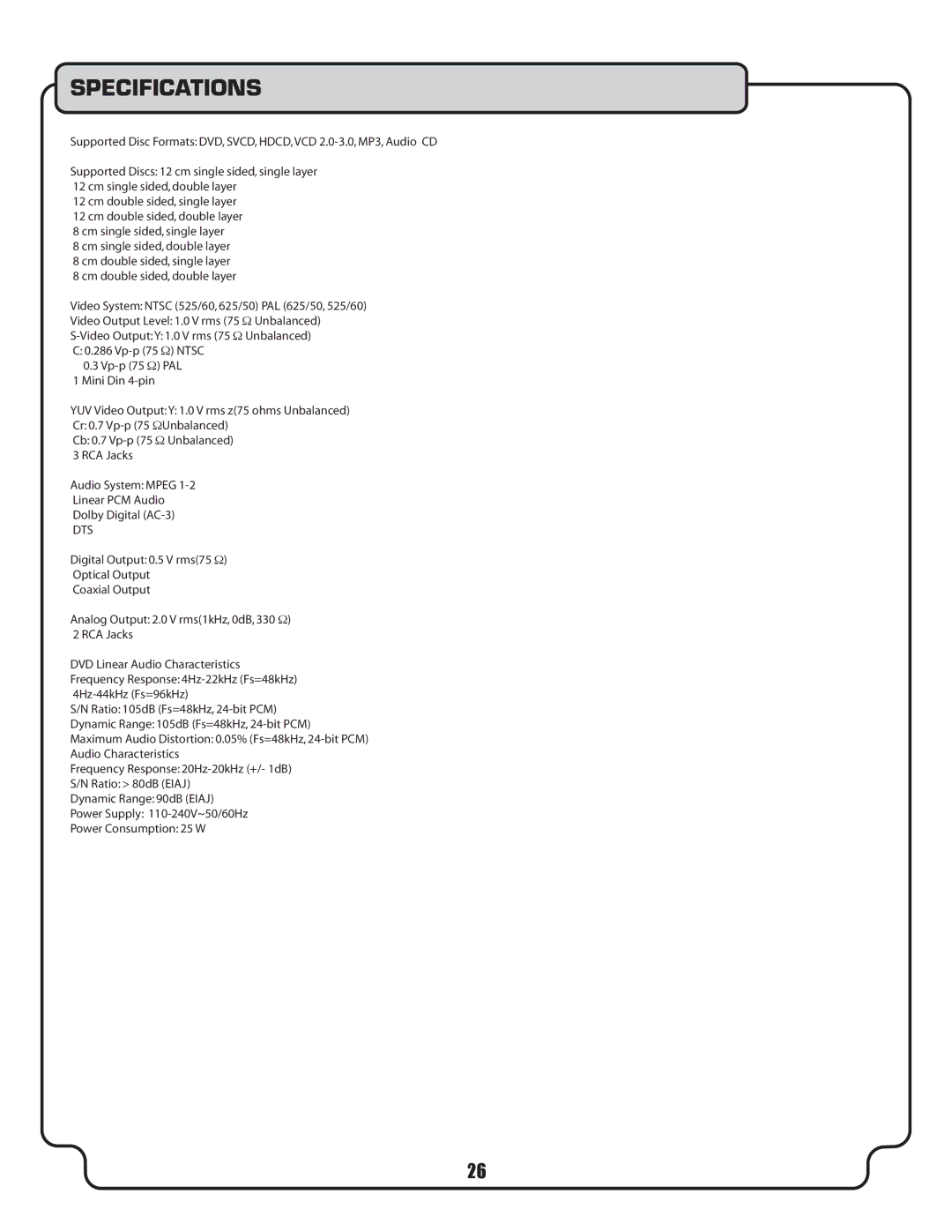 VocoPro DVX-580G owner manual Specifications, Dts 