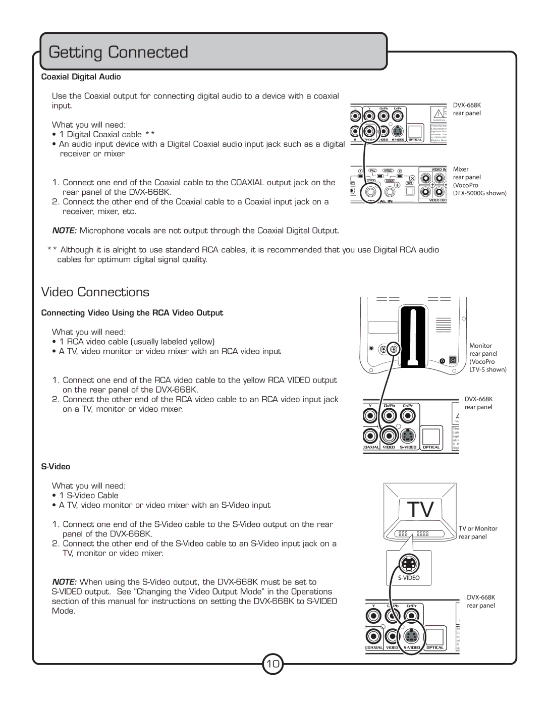 VocoPro DVX-668K owner manual Video Connections 