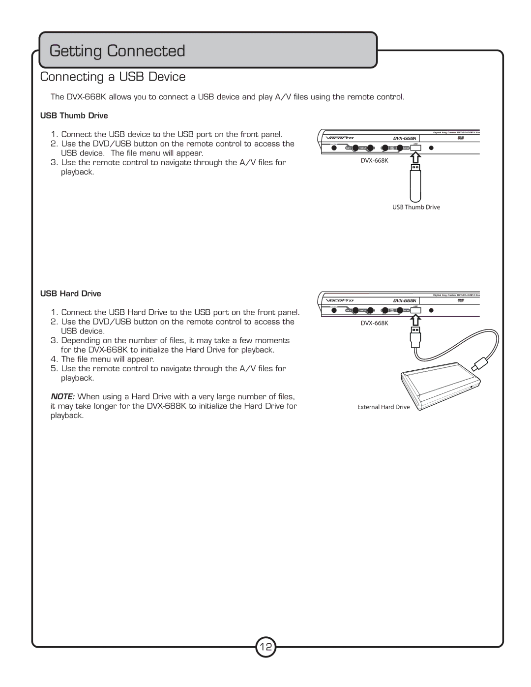 VocoPro DVX-668K owner manual Connecting a USB Device 