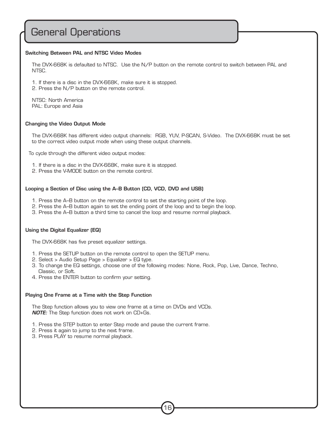 VocoPro DVX-668K owner manual General Operations 