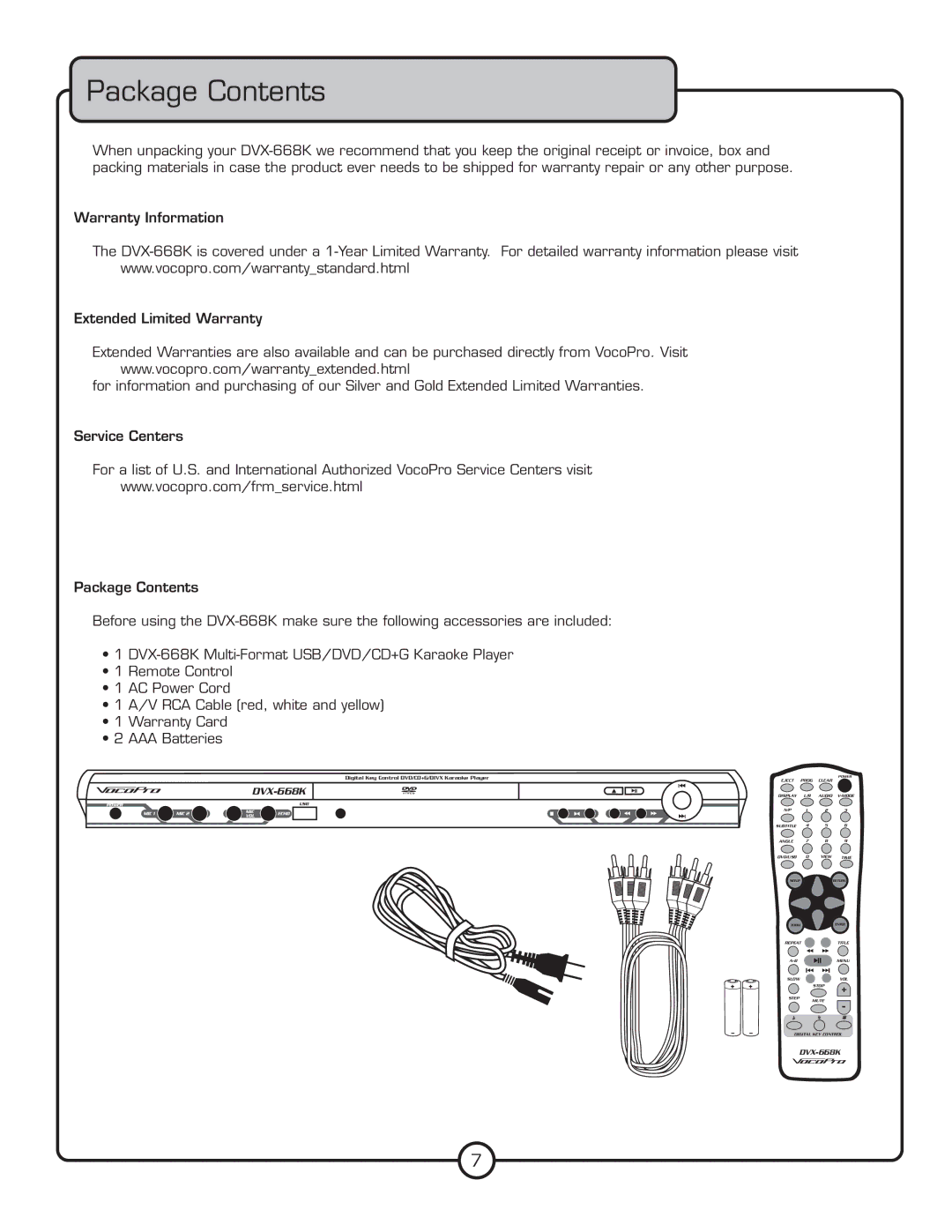 VocoPro DVX-668K owner manual Package Contents 