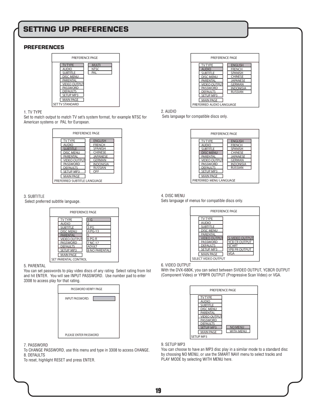 VocoPro DVX-680K owner manual Preferences 