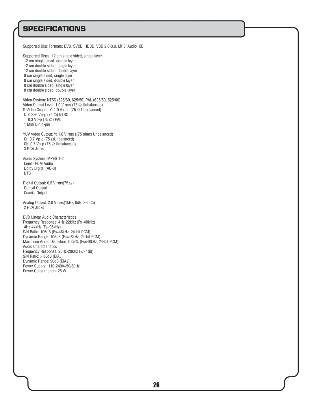 VocoPro DVX-680K owner manual Specifications, Dts 