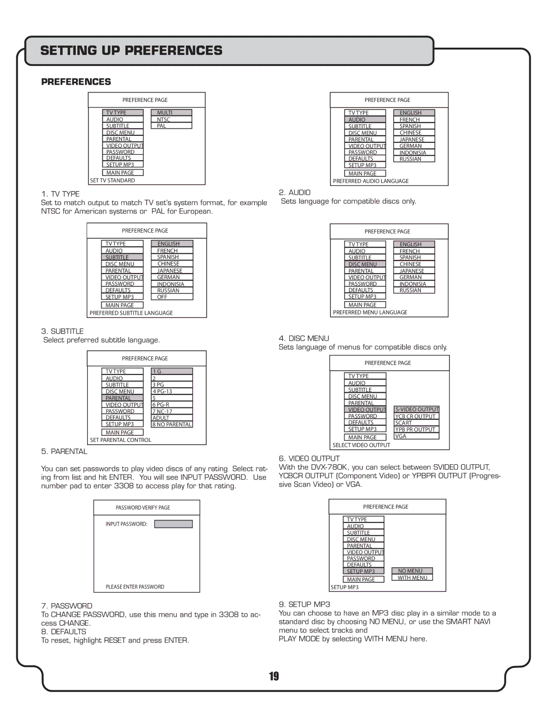 VocoPro DVX-780K owner manual Preferences 