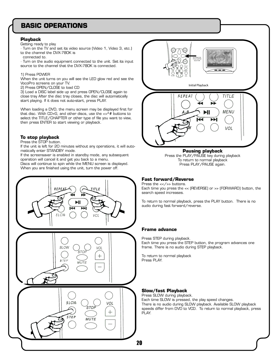 VocoPro DVX-780K owner manual Basic Operations 