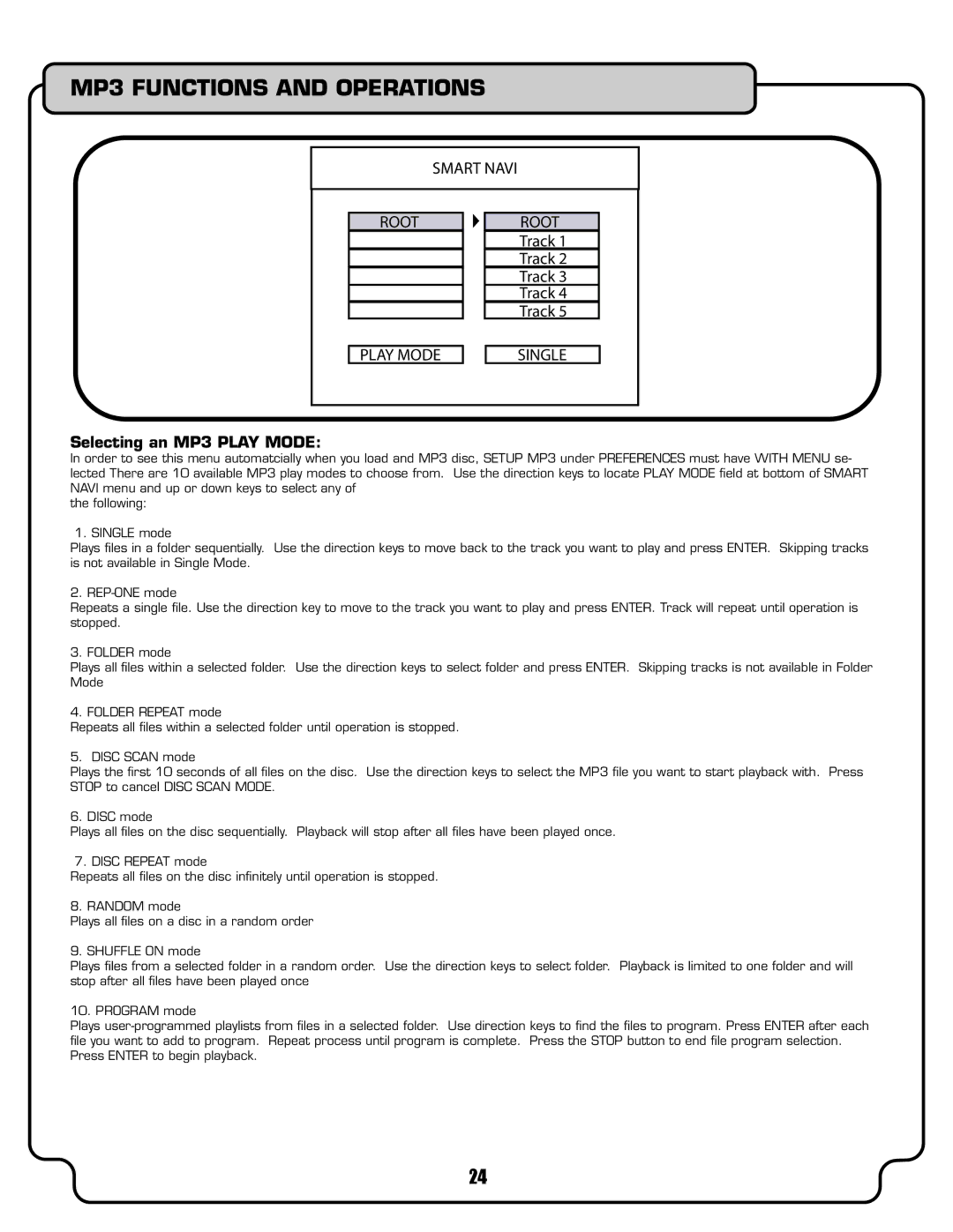 VocoPro DVX-780K owner manual Play Mode Single, Selecting an MP3 Play Mode 