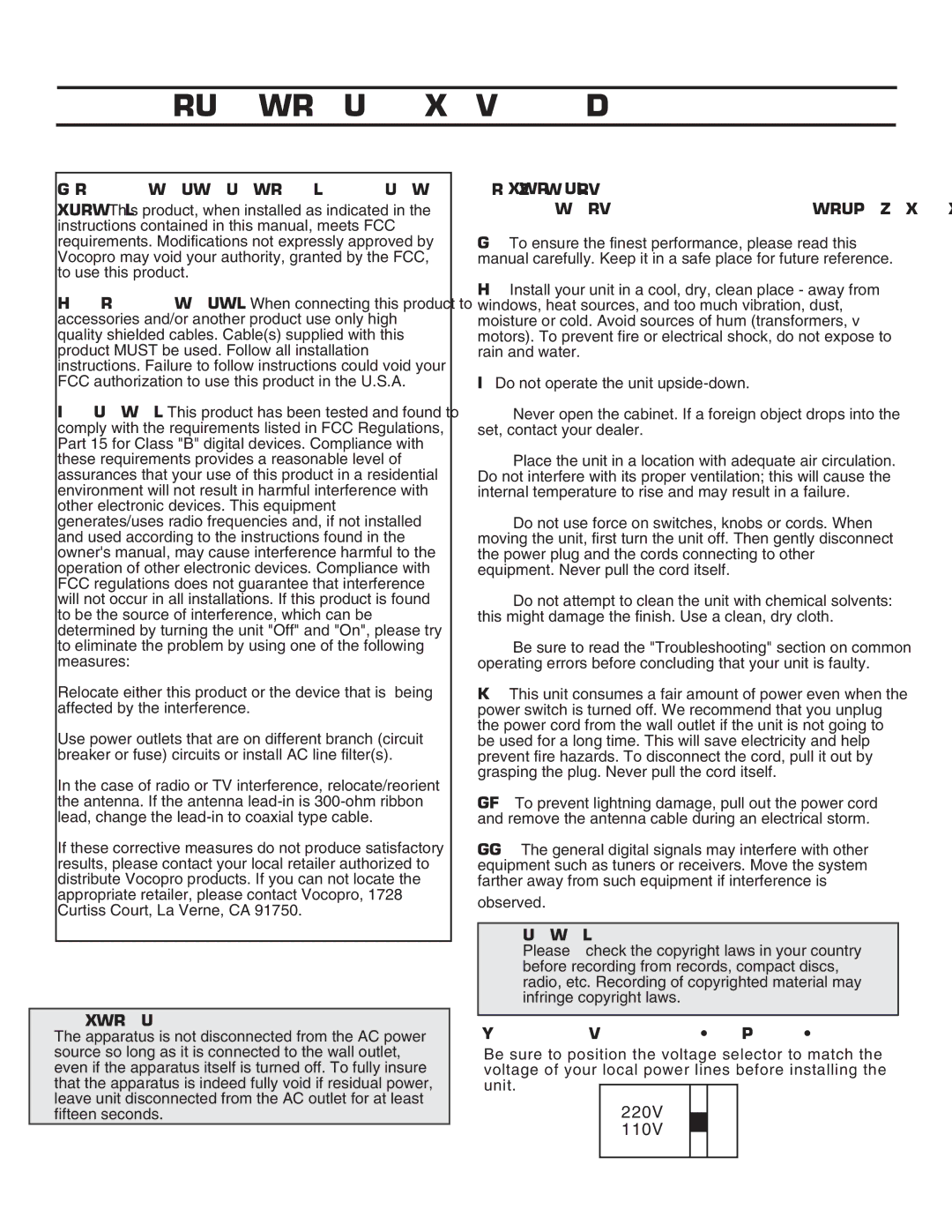 VocoPro DVX-780K owner manual FCC Information U.S.A 