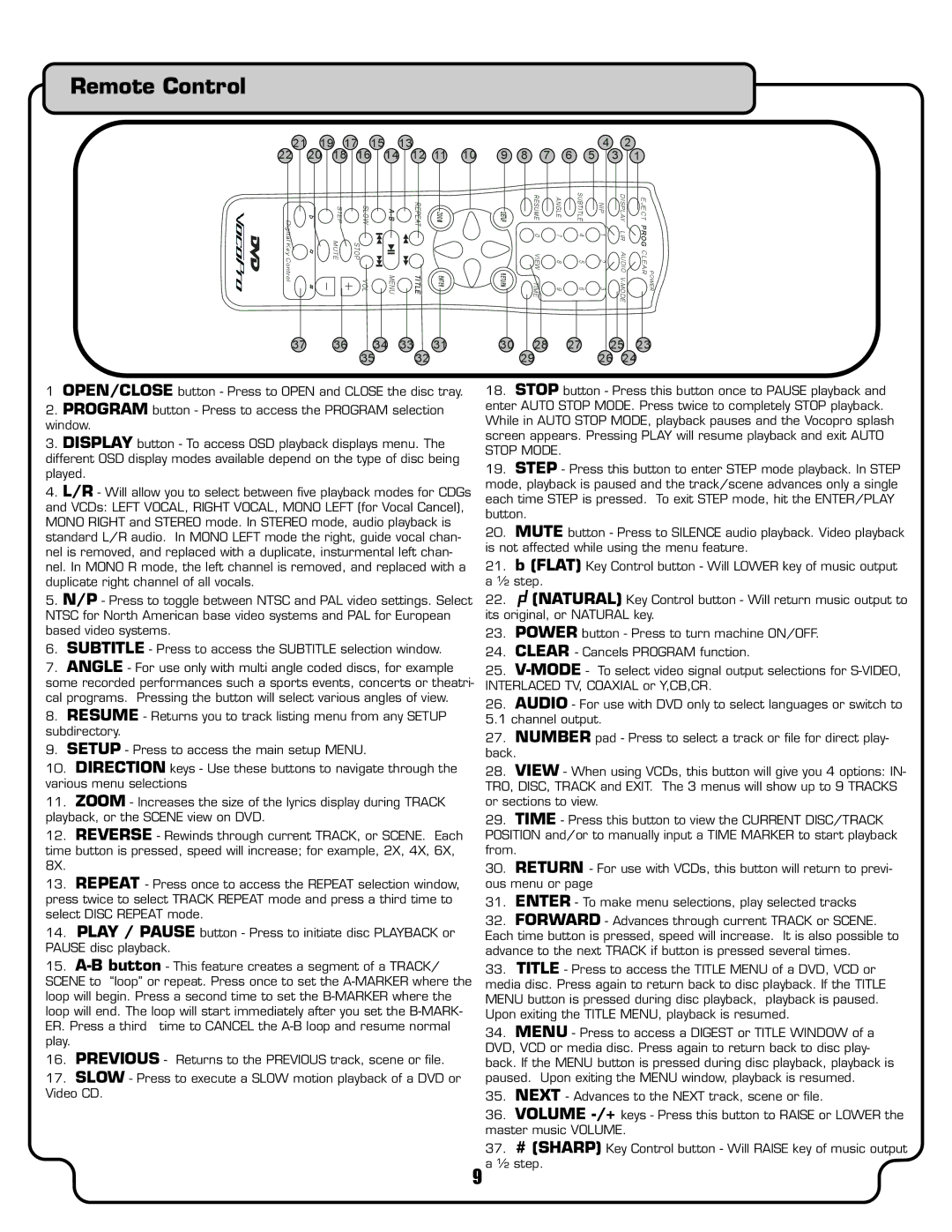 VocoPro DVX-780K owner manual Remote Control, Stop Mode 