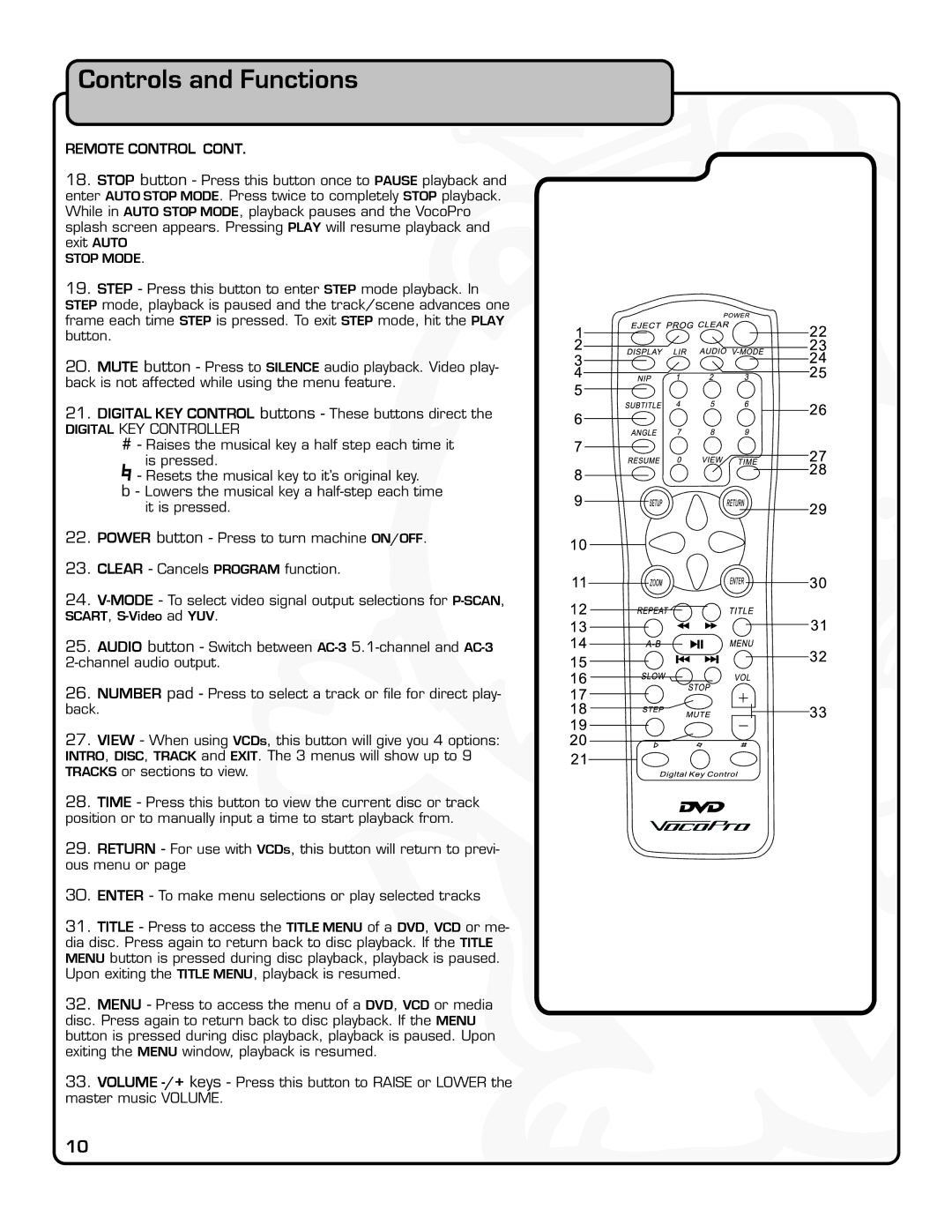 VocoPro DVX-880 Pro owner manual Stop Mode 