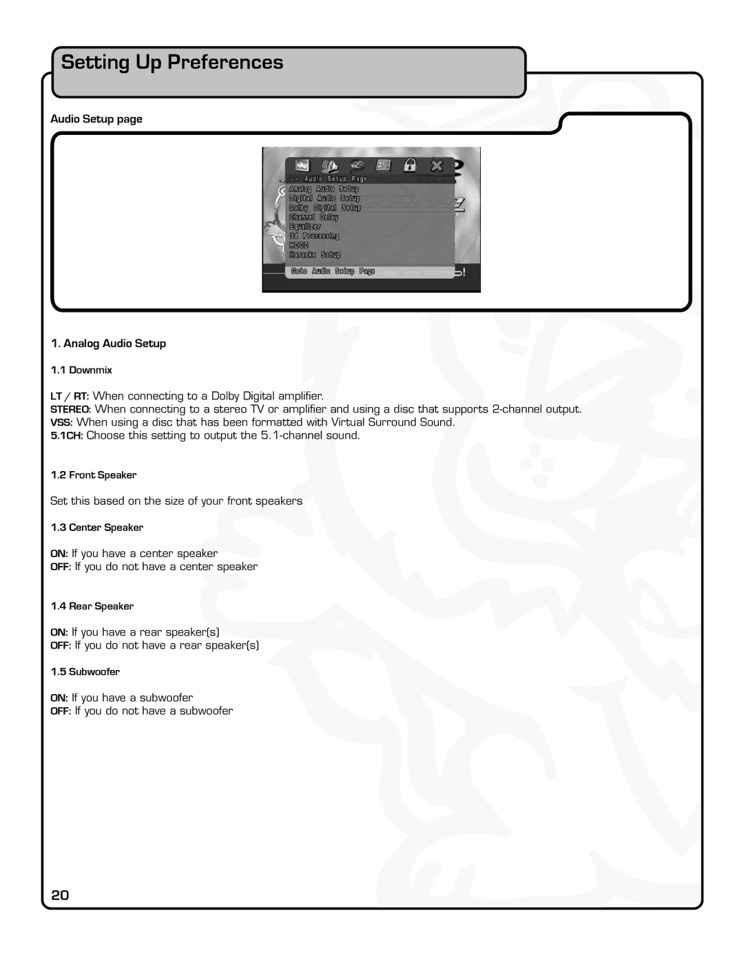 VocoPro DVX-880 Pro owner manual Audio Setup Analog Audio Setup 