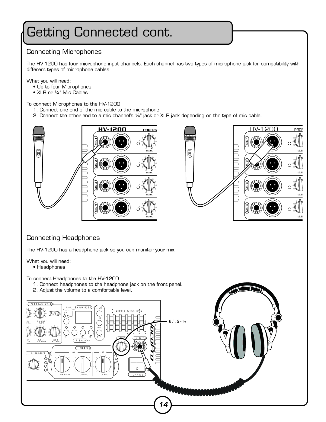 VocoPro HV-1200 owner manual Connecting Microphones, Connecting Headphones 