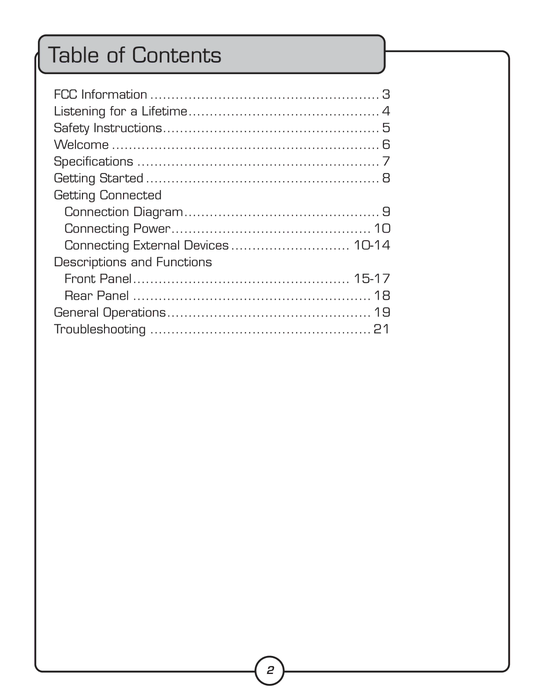 VocoPro HV-1200 owner manual Table of Contents 