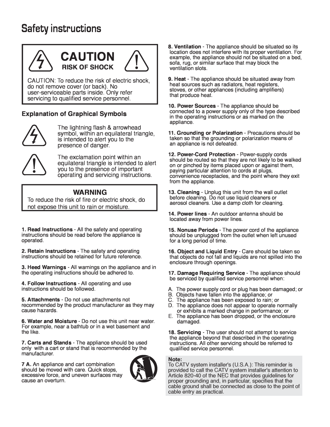 VocoPro IR-9000 owner manual Safety instructions, Risk Of Shock, Explanation of Graphical Symbols 