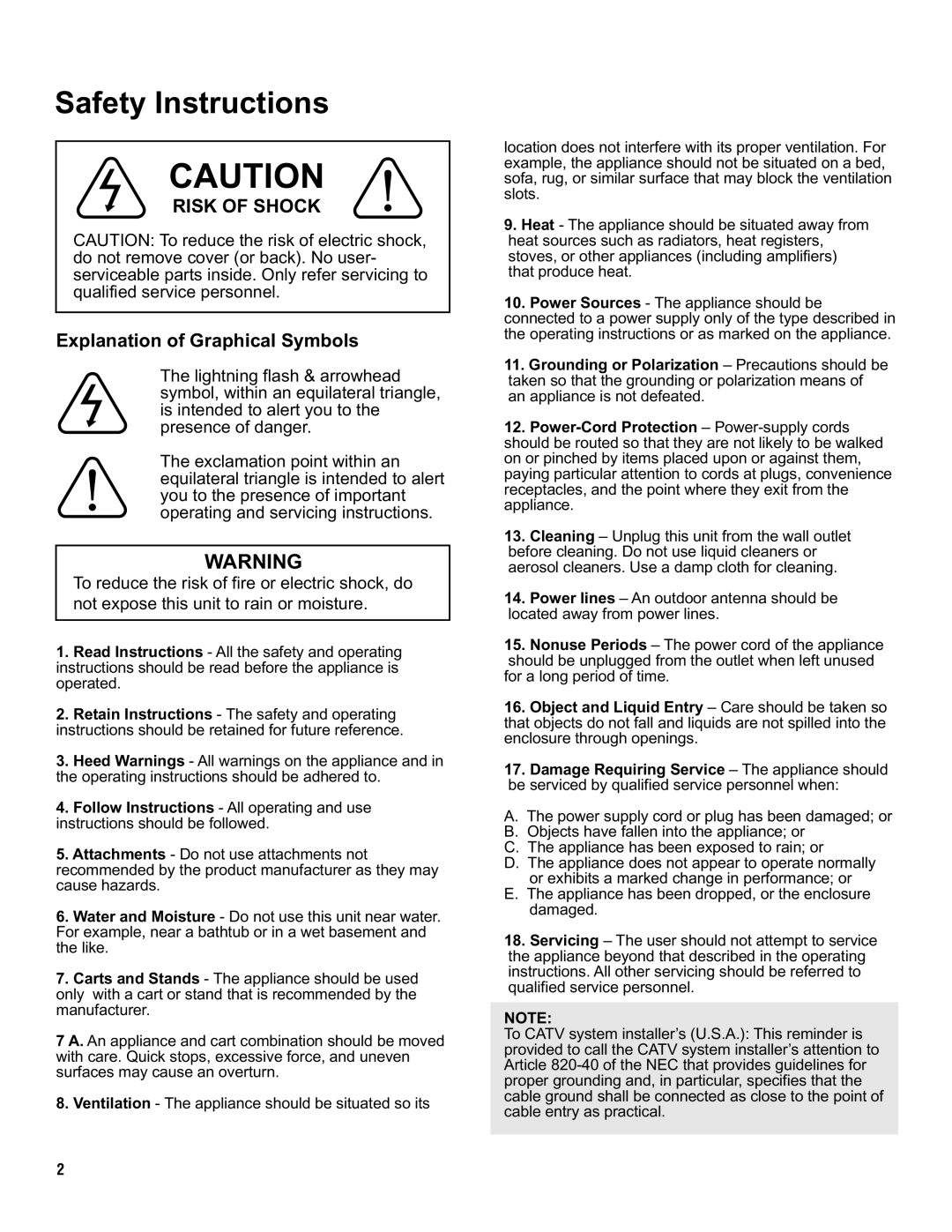 VocoPro KJ-7000 Pro owner manual Safety Instructions, Risk of Shock 